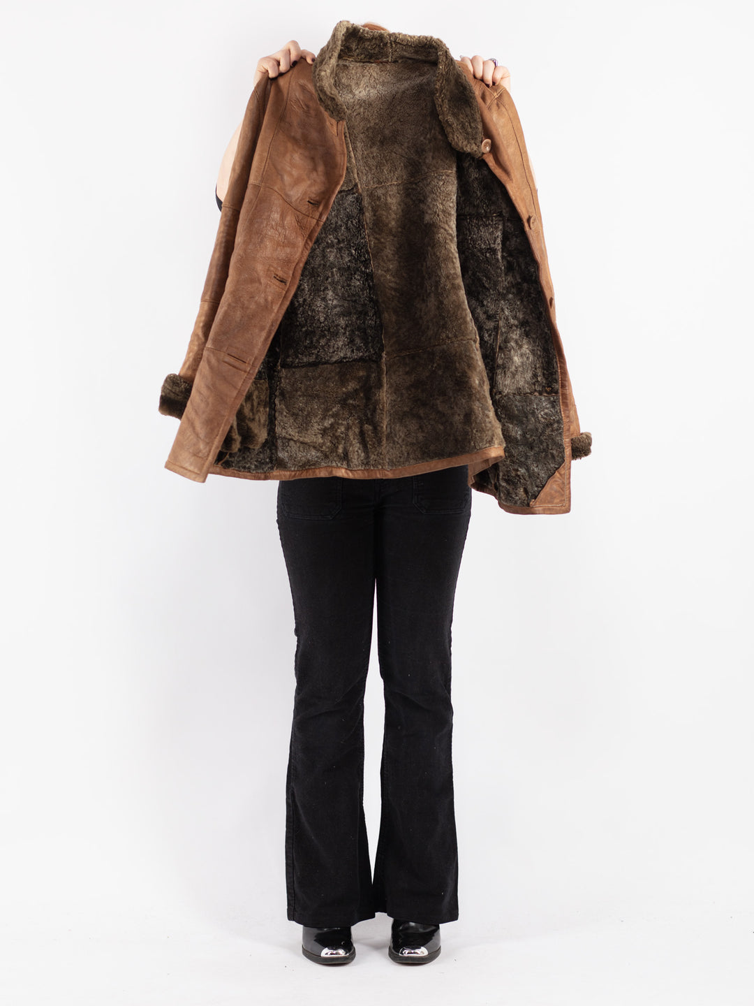 Vintage 90's Women Sheepskin Coat in Brown