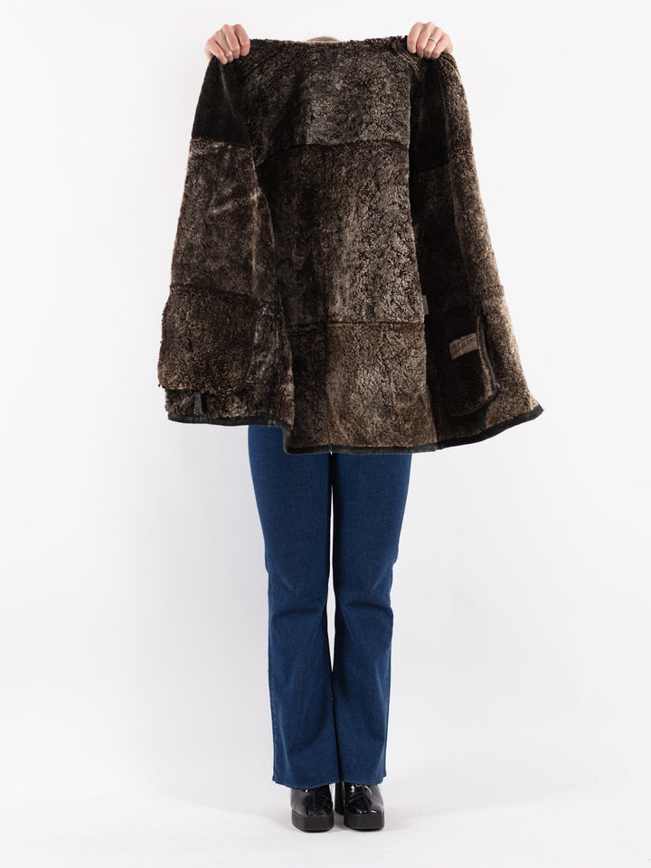 Vintage 90's Women Sheepskin Shearling Coat in Black