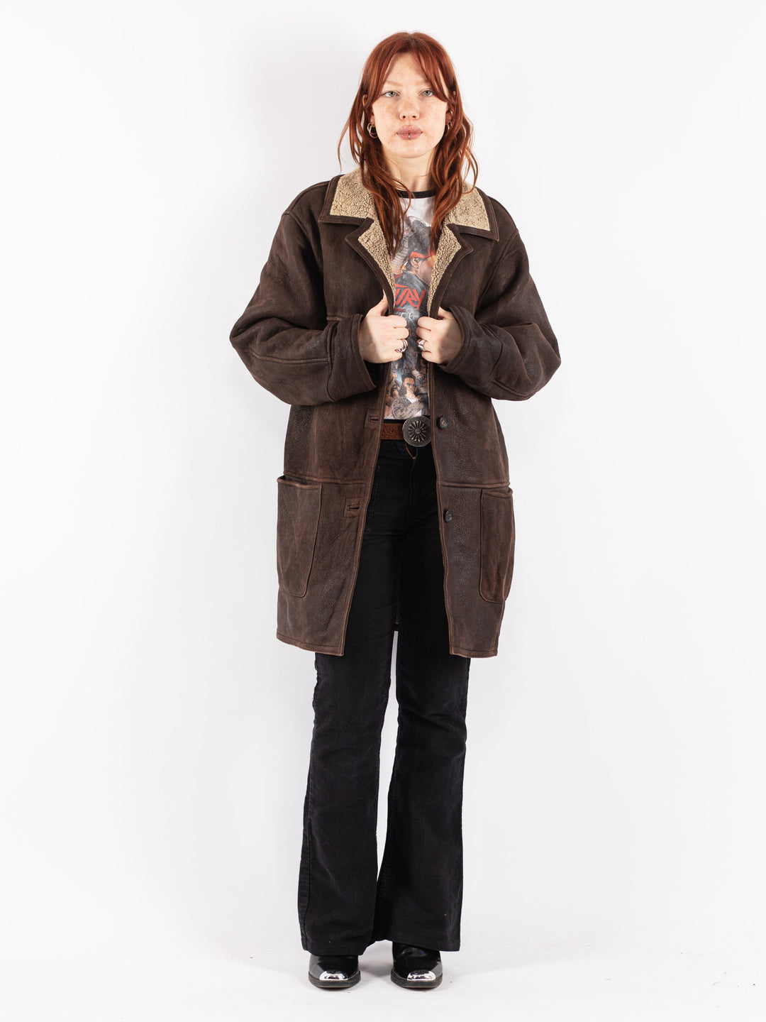 Vintage 90's Women Sheepskin Coat in Brown