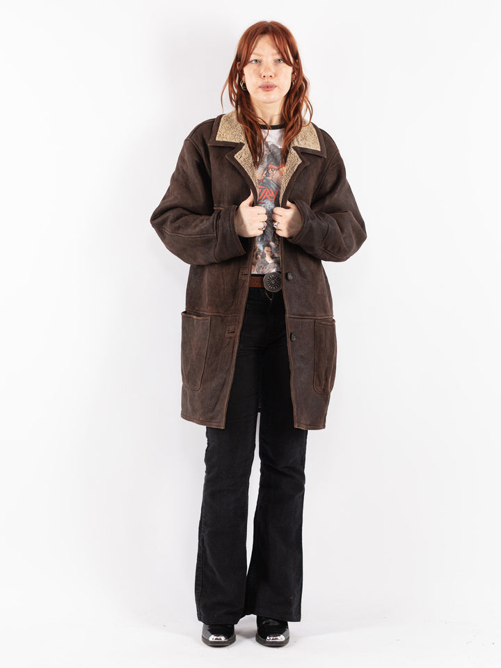 Vintage 90's Women Sheepskin Coat in Brown