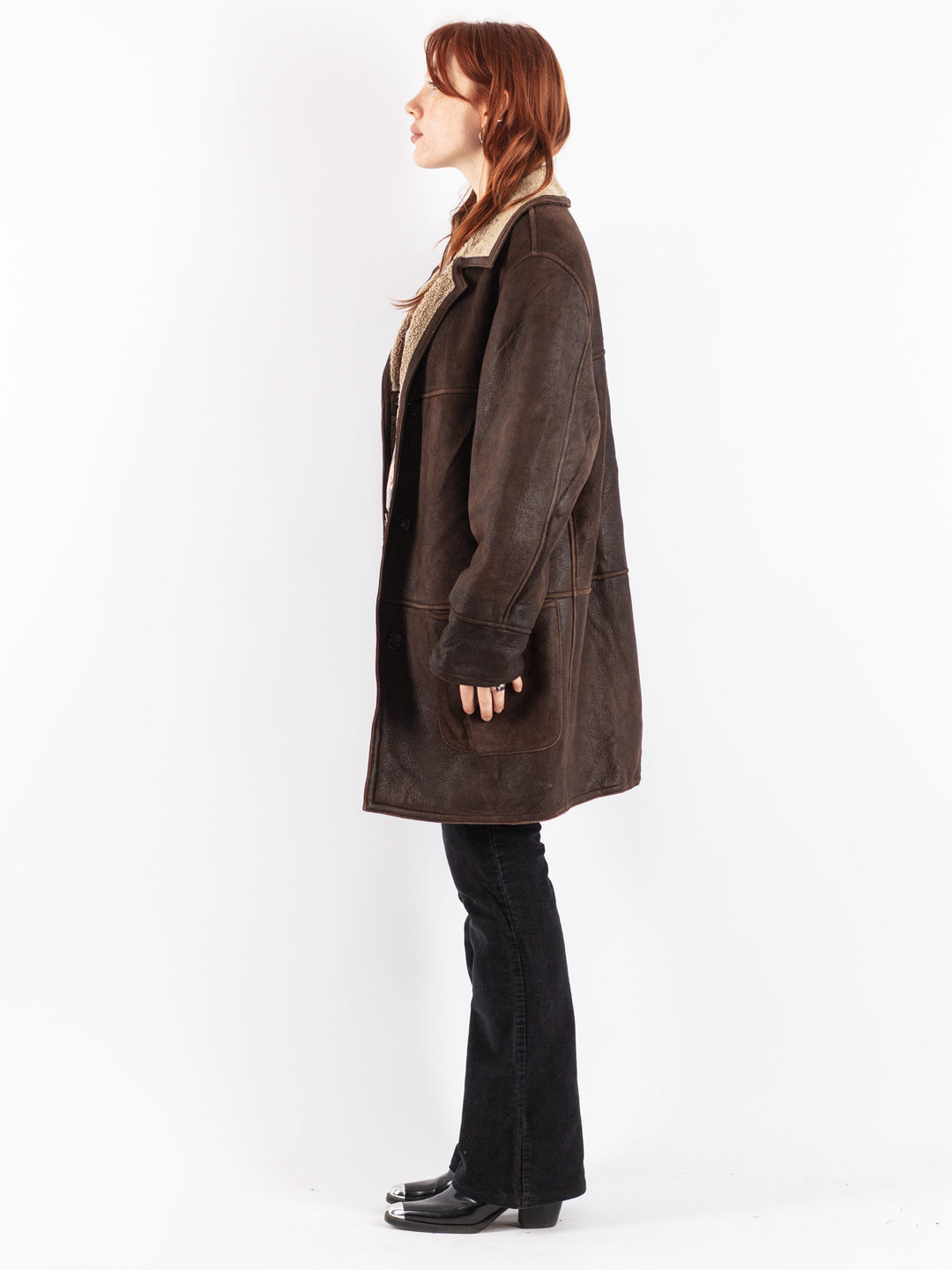 Vintage 90's Women Sheepskin Coat in Brown