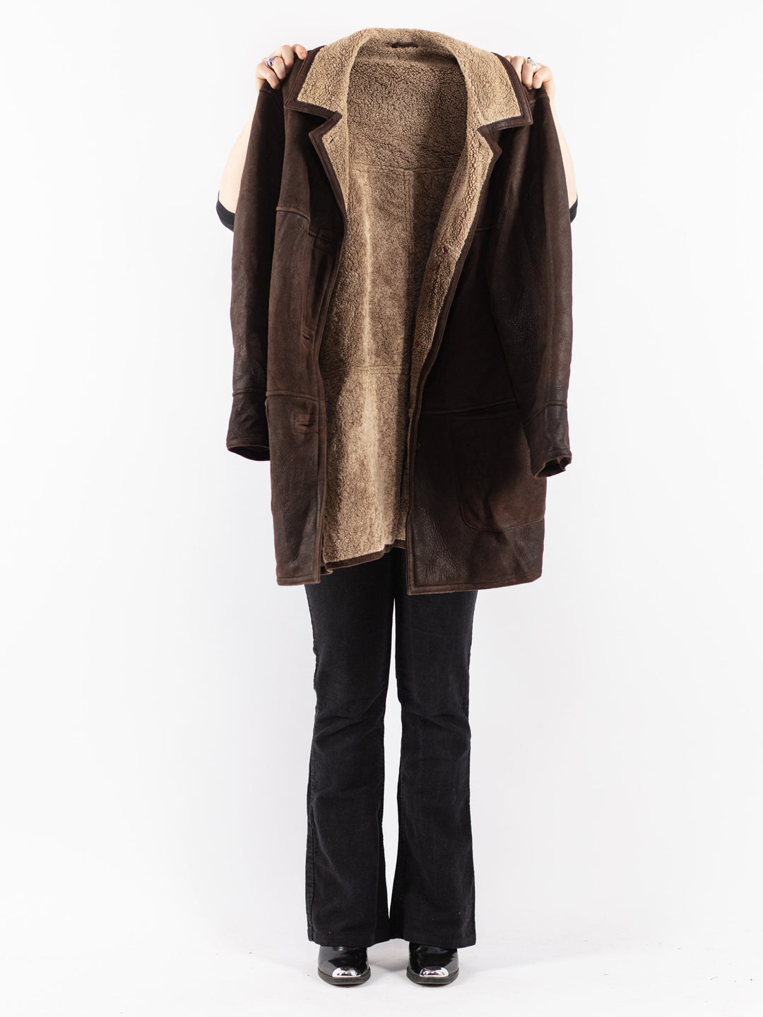 Vintage 90's Women Sheepskin Coat in Brown