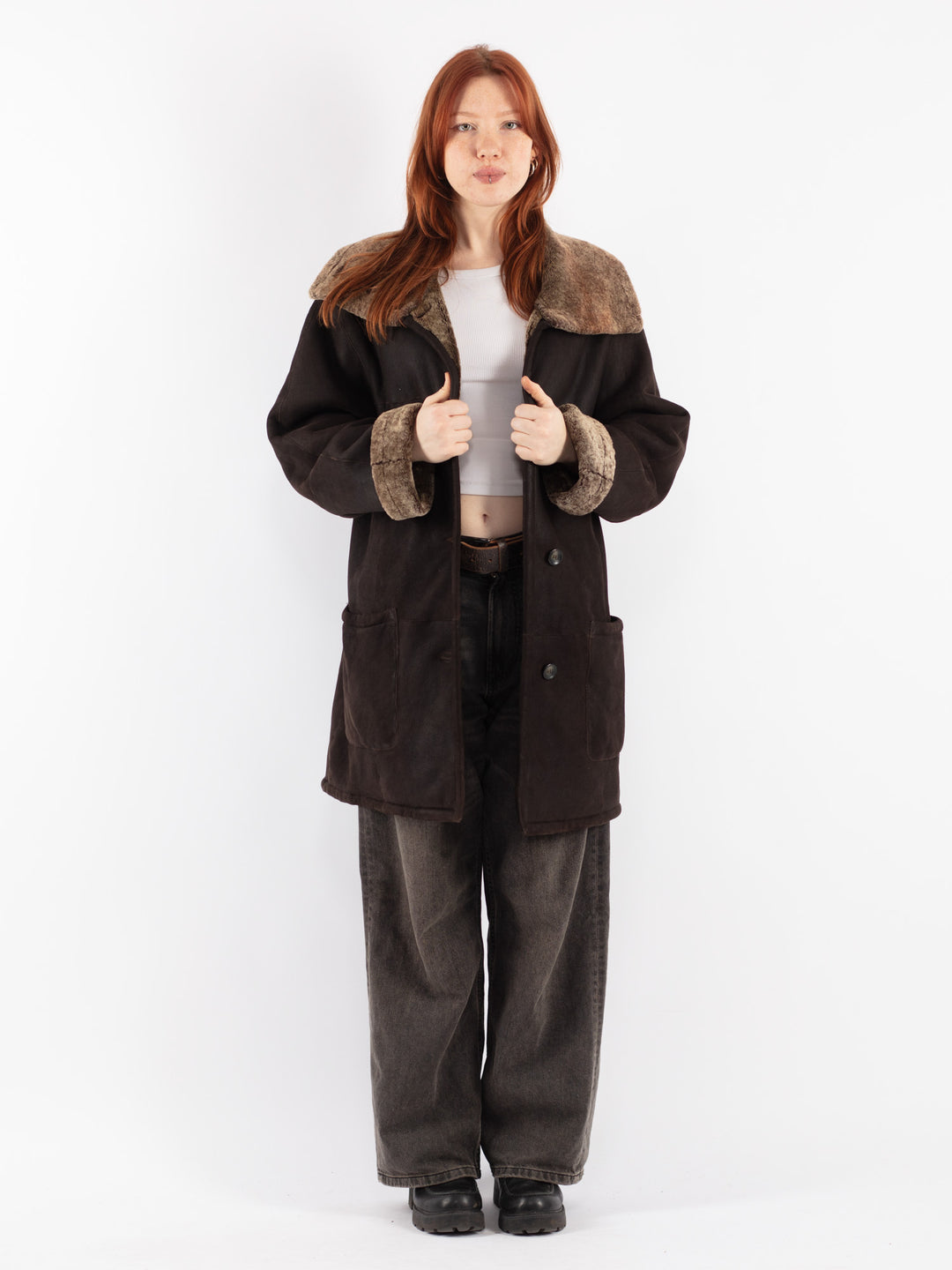 Vintage 90's Women Sheepskin Coat in Brown