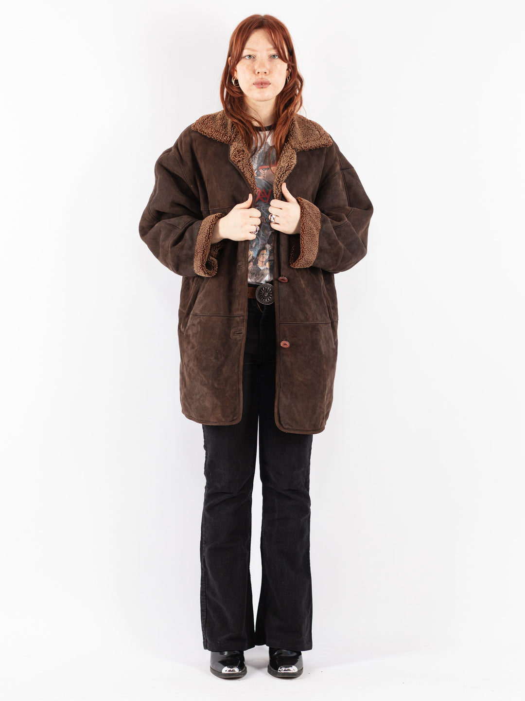 Vintage 90's Women Sheepskin Coat in Brown