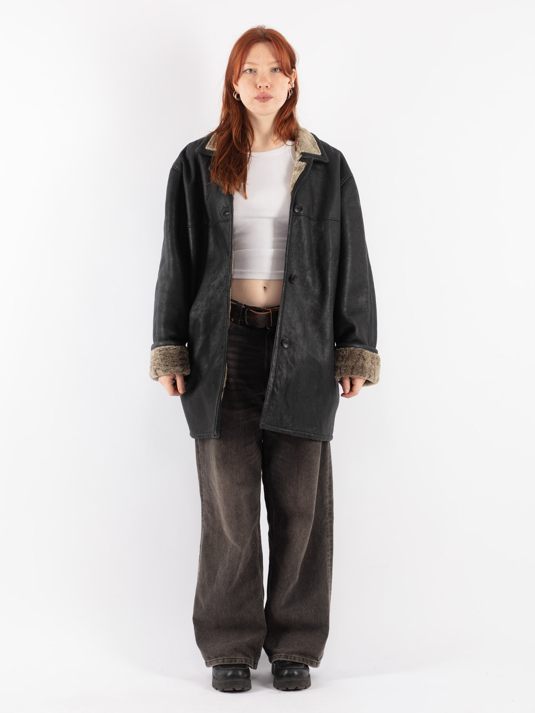 Vintage 90's Women Sheepskin Coat in Black
