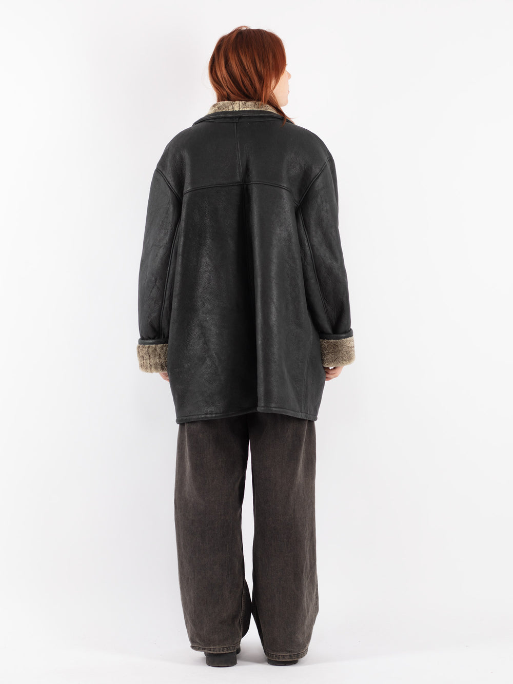 Vintage 90's Women Sheepskin Coat in Black