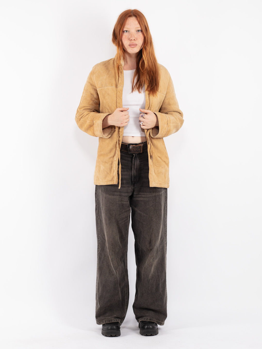 Vintage 90's Women Sheepskin Coat in Beige