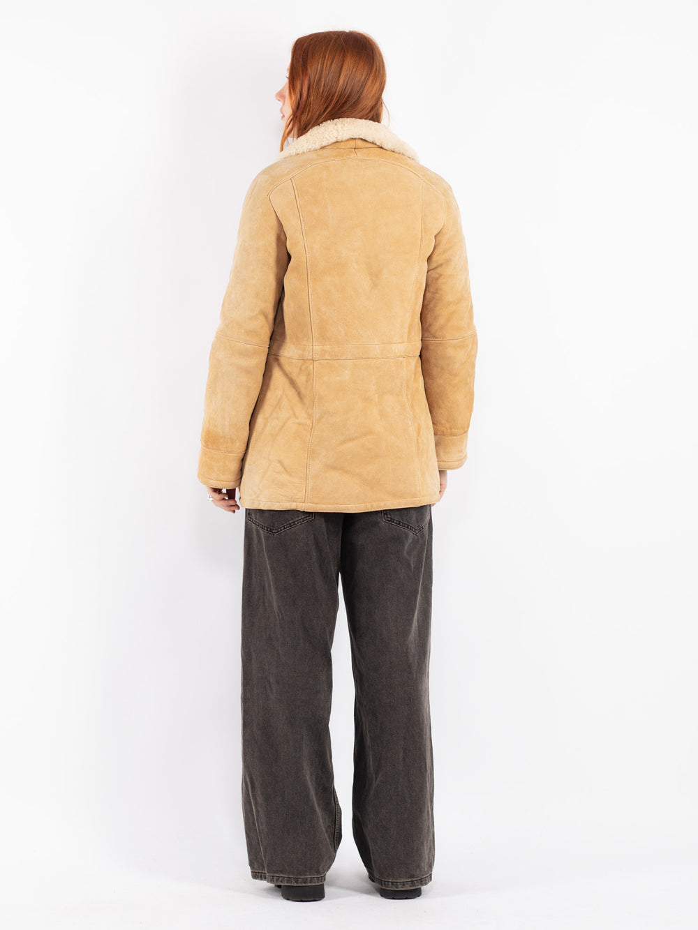 Vintage 90's Women Sheepskin Coat in Beige