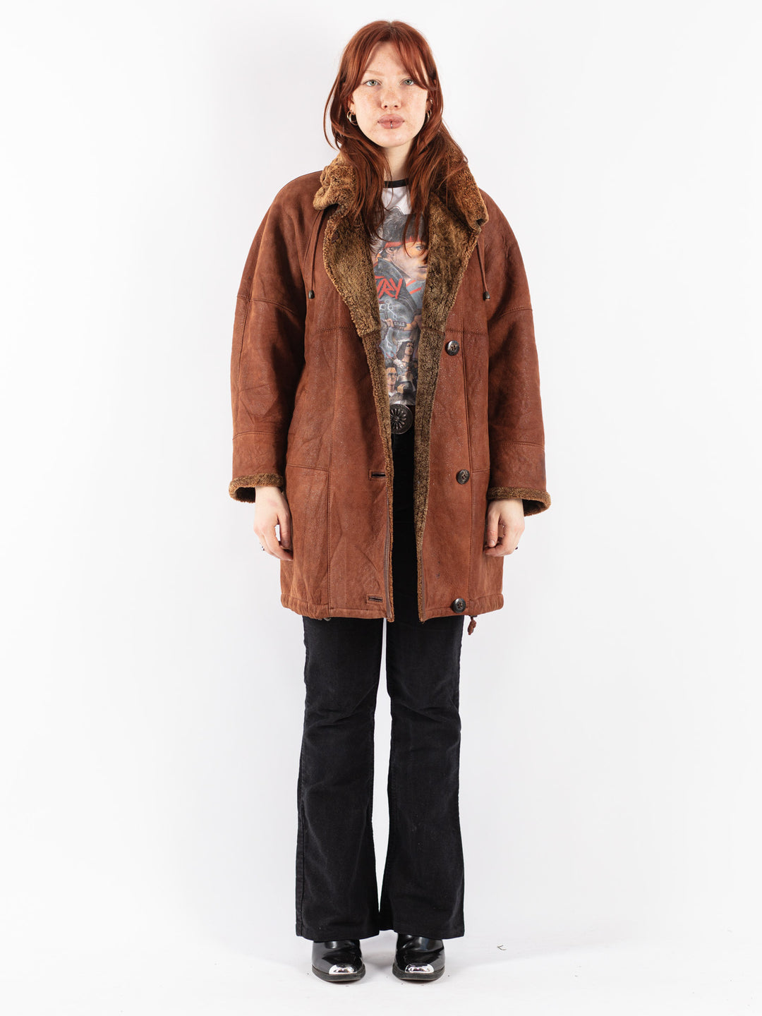 Vintage 90's Women Sheepskin Coat in Brown