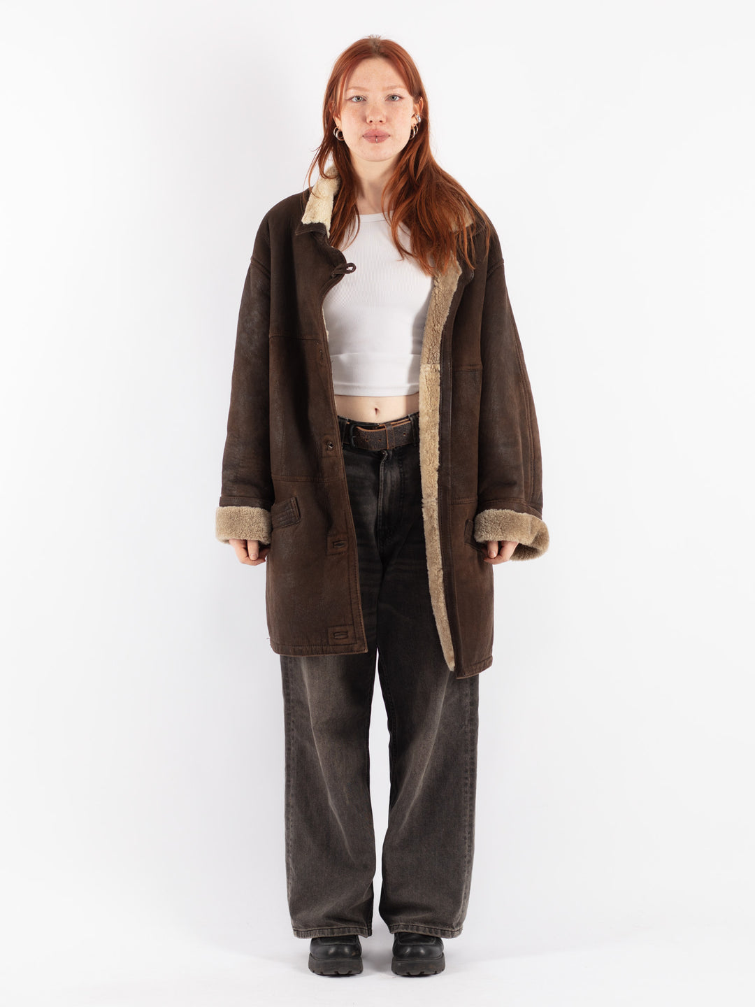 Vintage 90's Women Sheepskin Coat in Brown