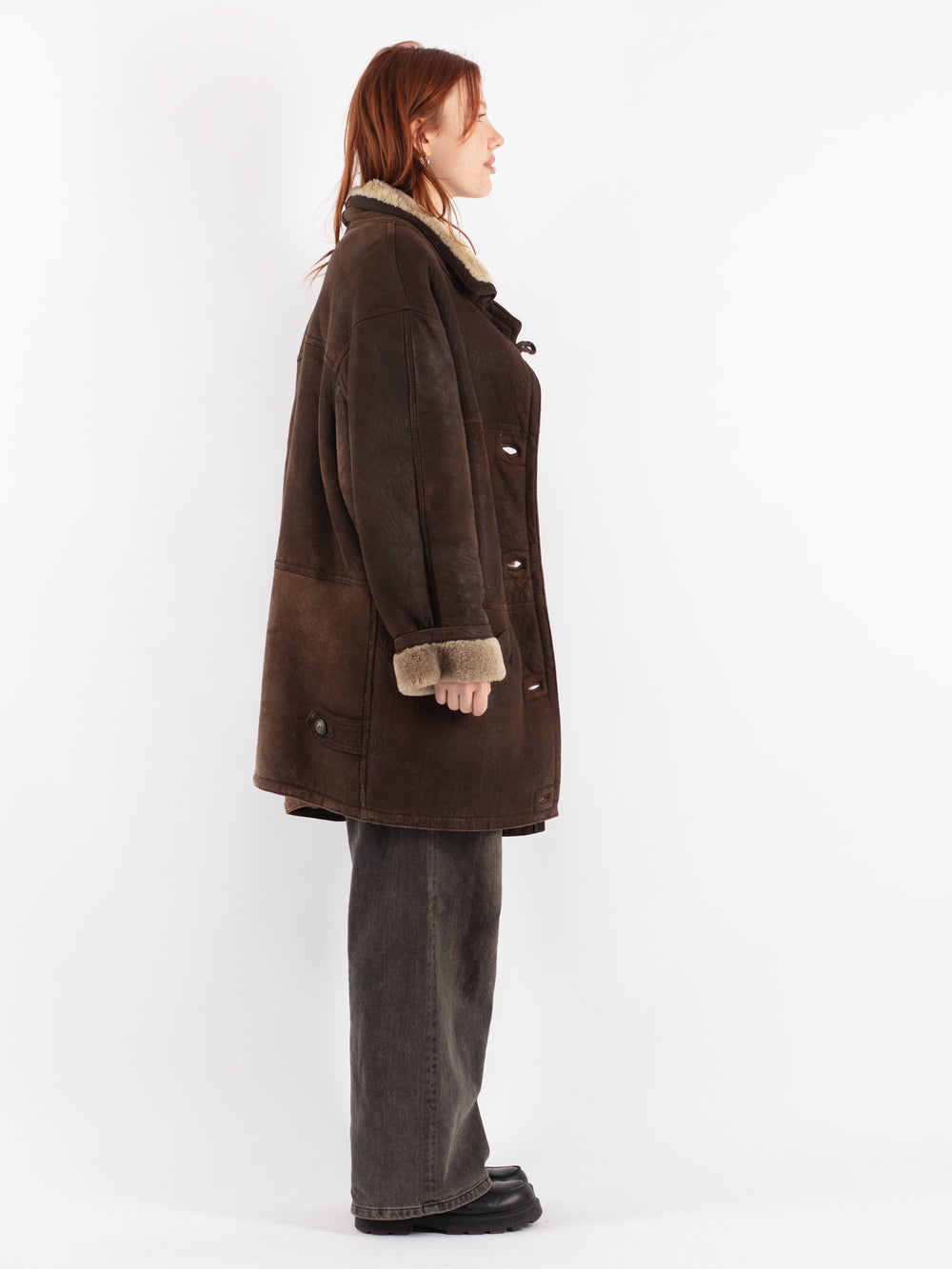 Vintage 90's Women Sheepskin Coat in Brown