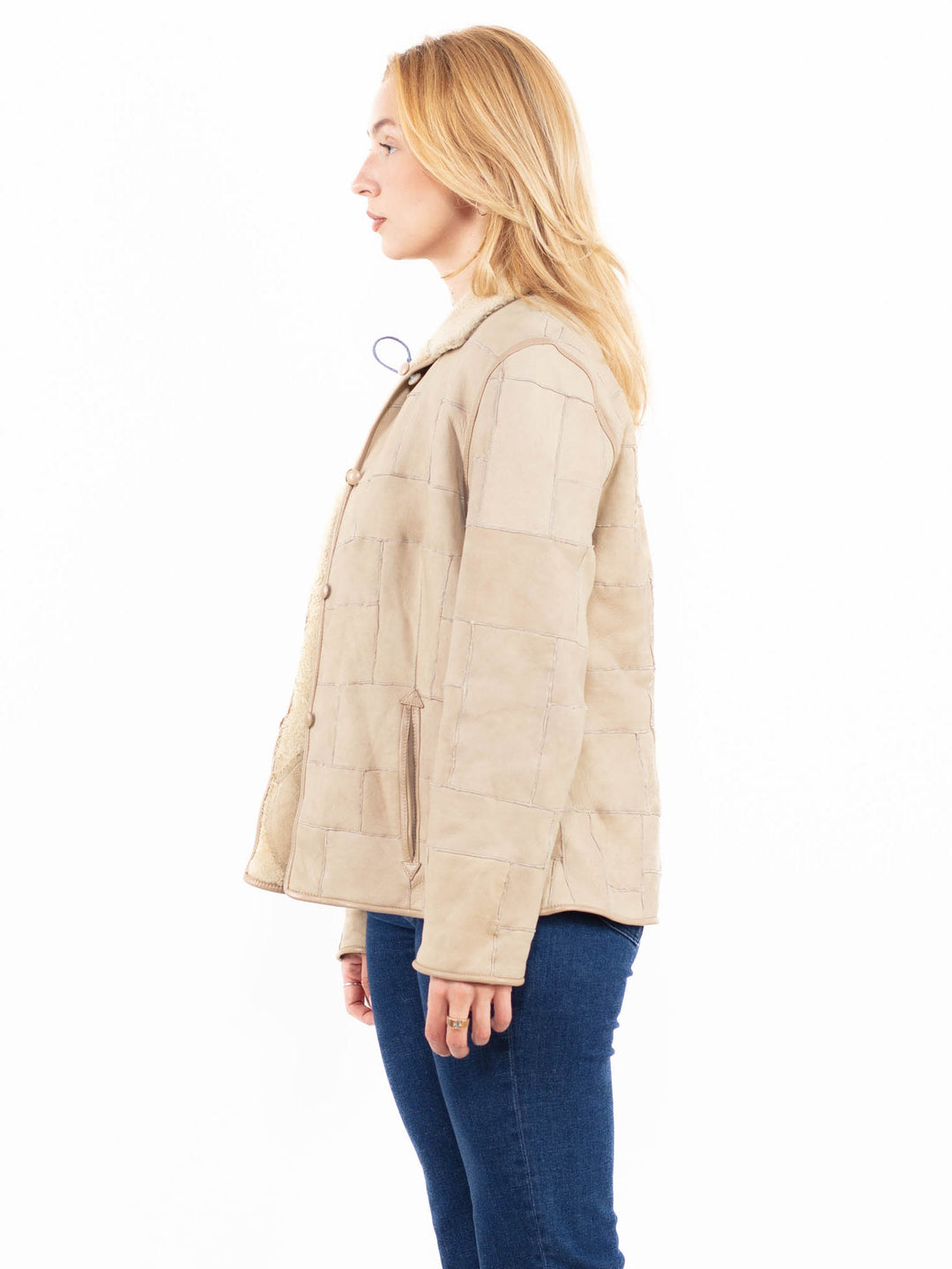 Vintage 90's Women Sheepskin Jacket in BeigeA0038
