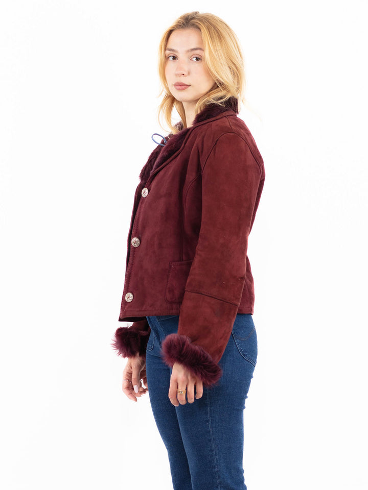 Vintage 90's Women Sheepskin Jacket in RedA0039