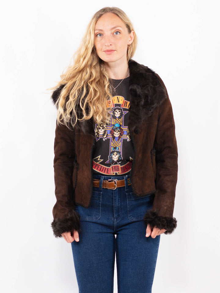 Vintage 90's Women Sheepskin Jacket in BrownA0350