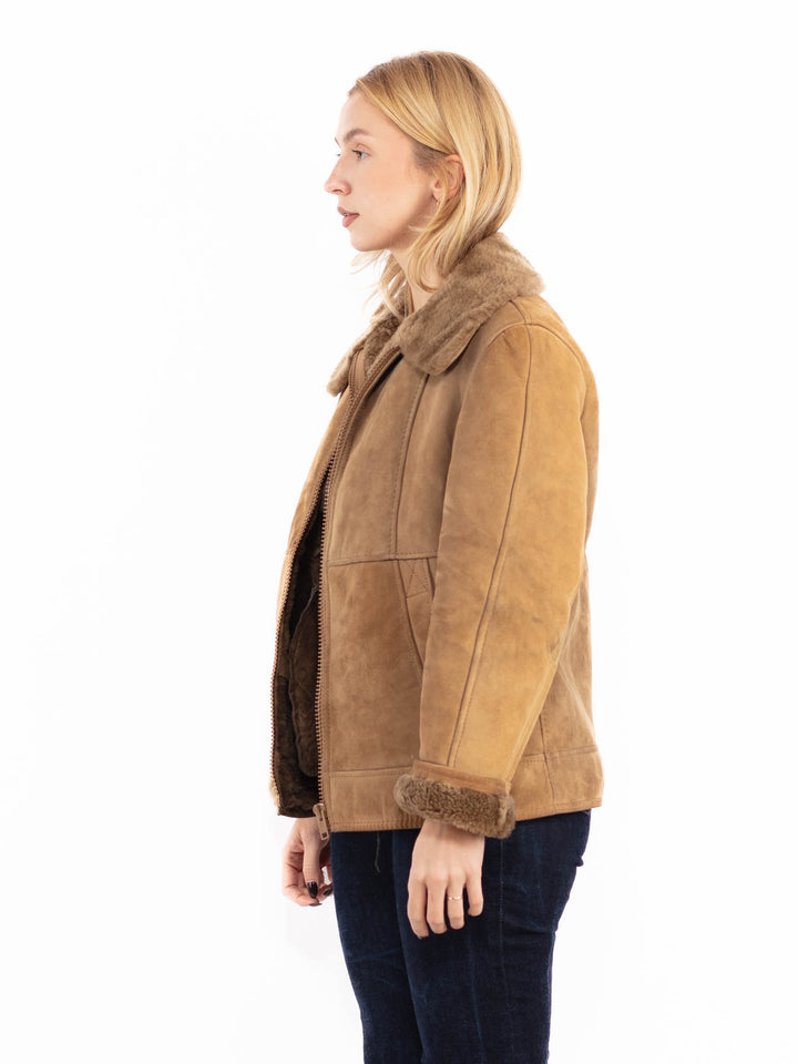 Vintage 90's Women Sheepskin Jacket in Sand Brown