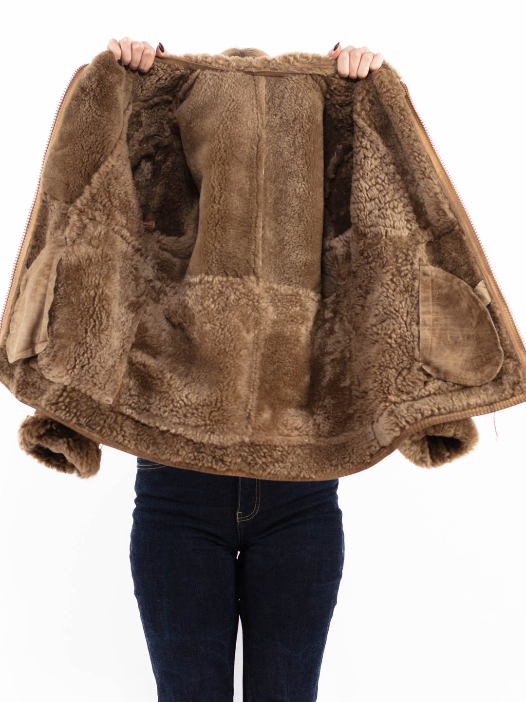 Vintage 90's Women Sheepskin Jacket in Sand Brown