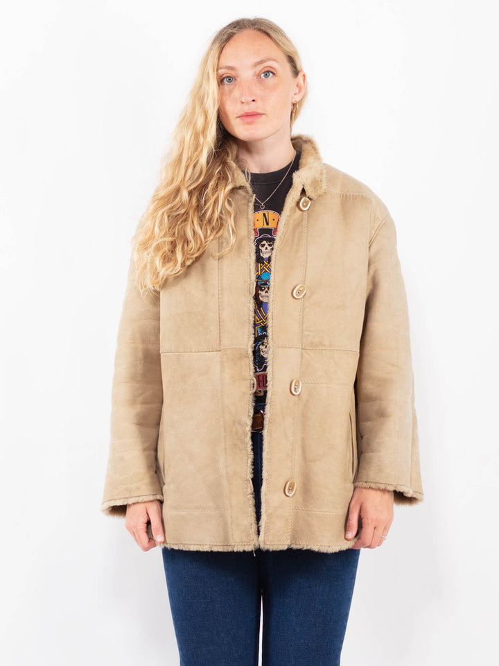 Vintage 90's Women Sheepskin Jacket in BeigeA0358