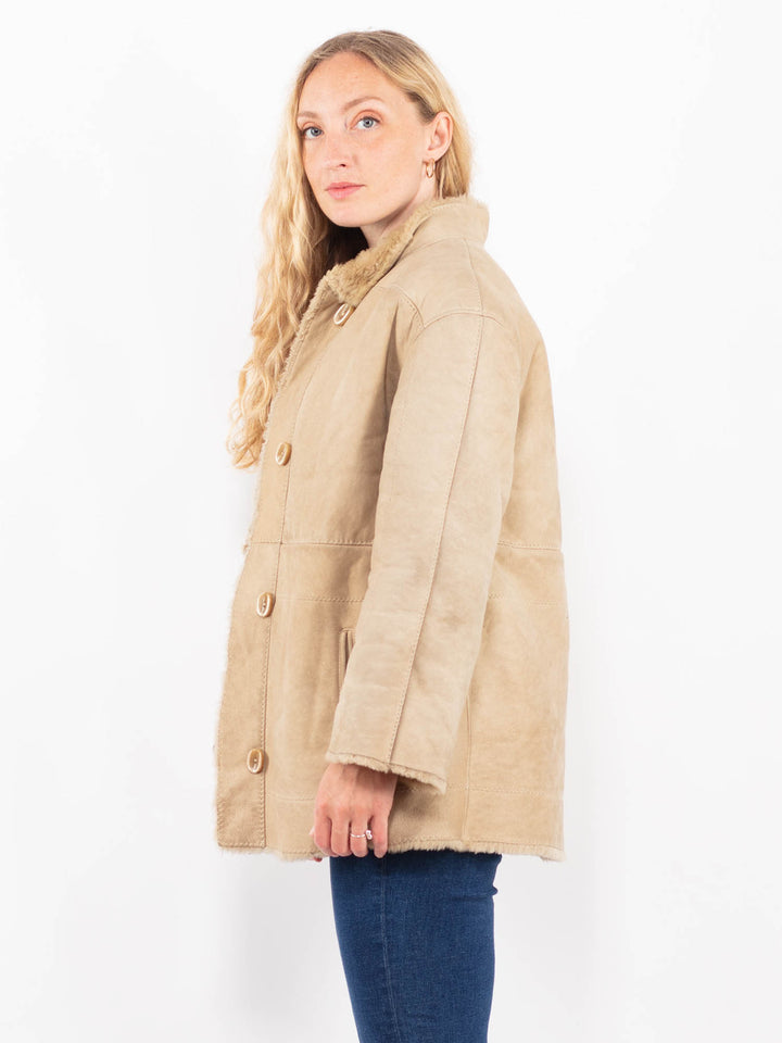 Vintage 90's Women Sheepskin Jacket in BeigeA0358