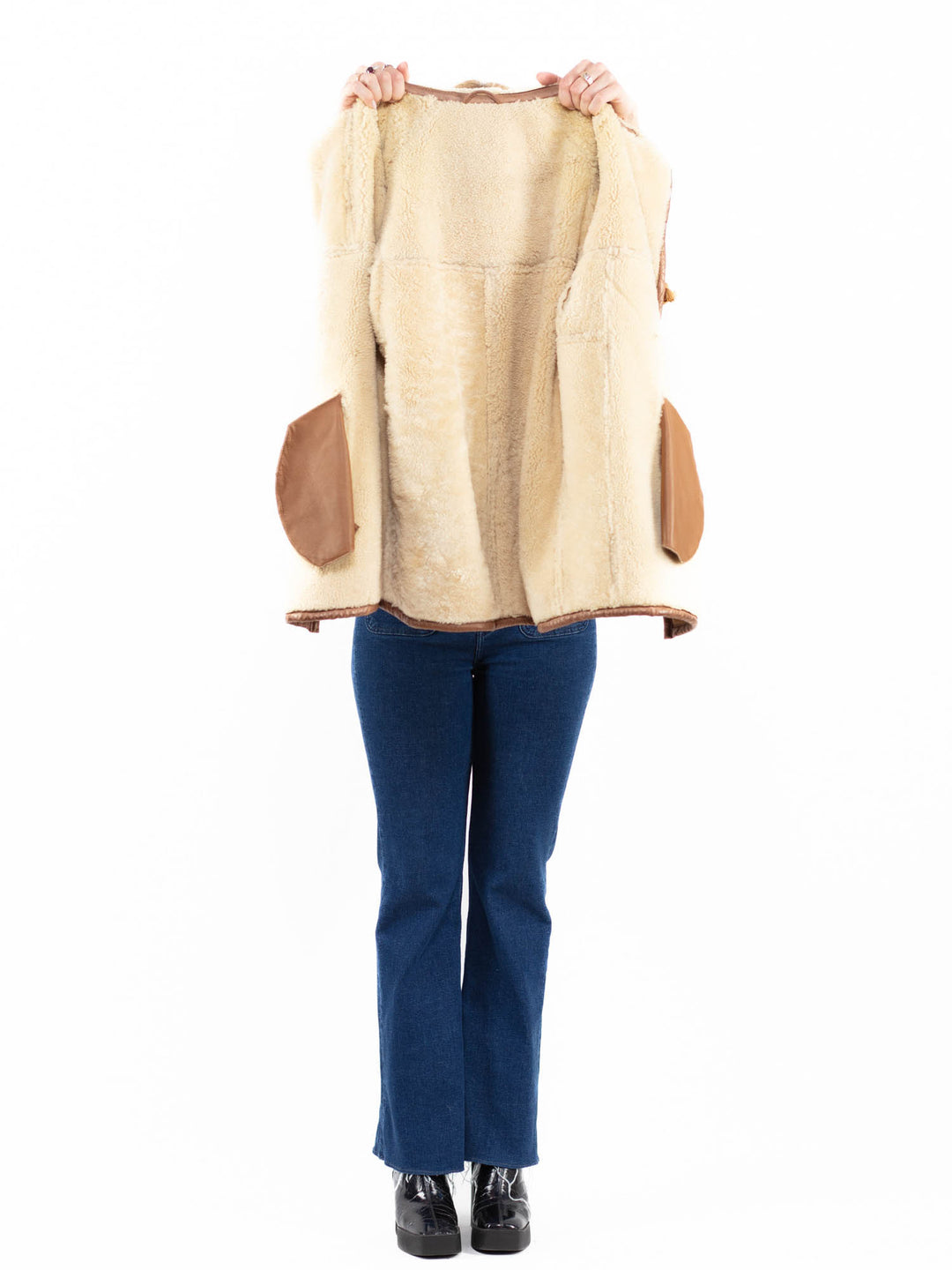 Vintage 90's Women Sheepskin Jacket in BeigeA0054