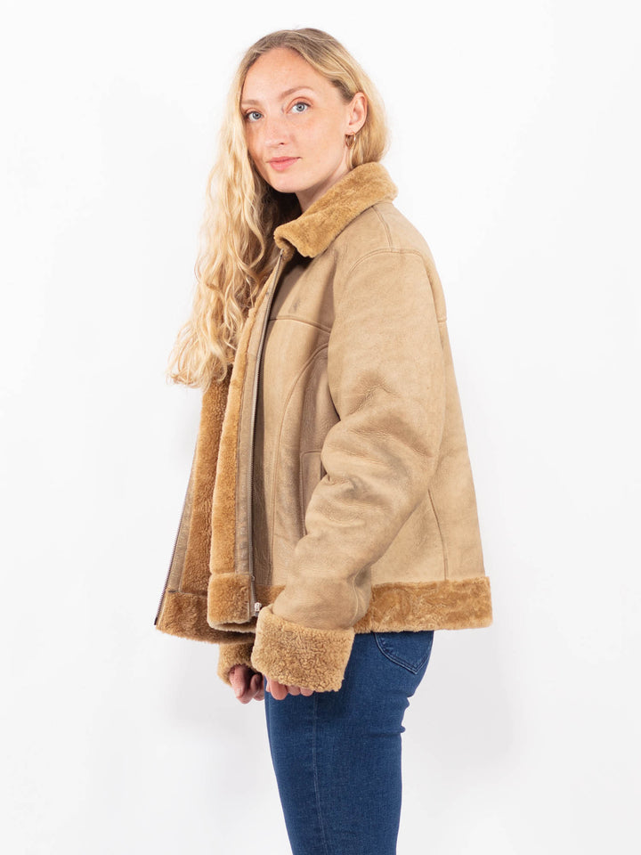 Vintage 90's Women Sheepskin Jacket in BeigeA0373