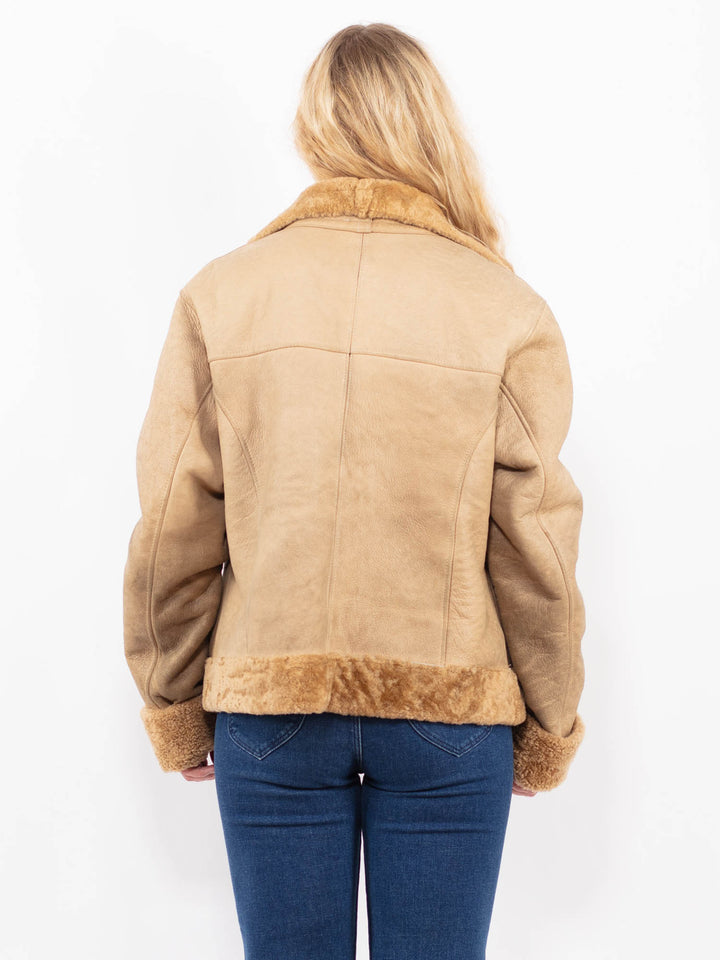 Vintage 90's Women Sheepskin Jacket in BeigeA0373