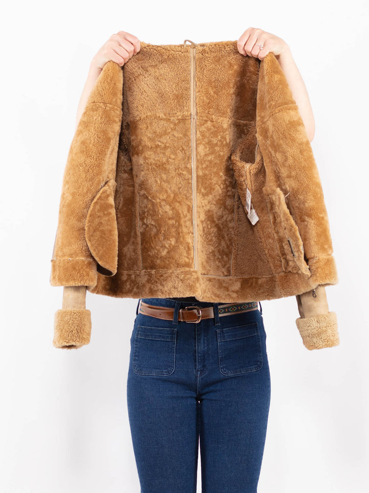 Vintage 90's Women Sheepskin Jacket in BeigeA0373
