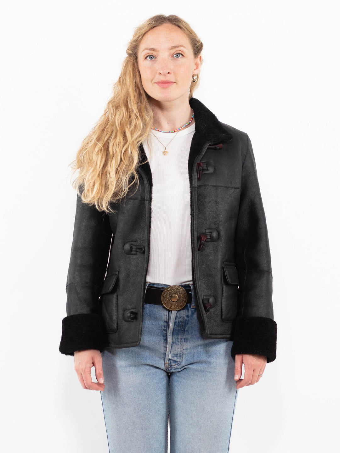 Vintage 90's Women Sheepskin Jacket in BlackA0313