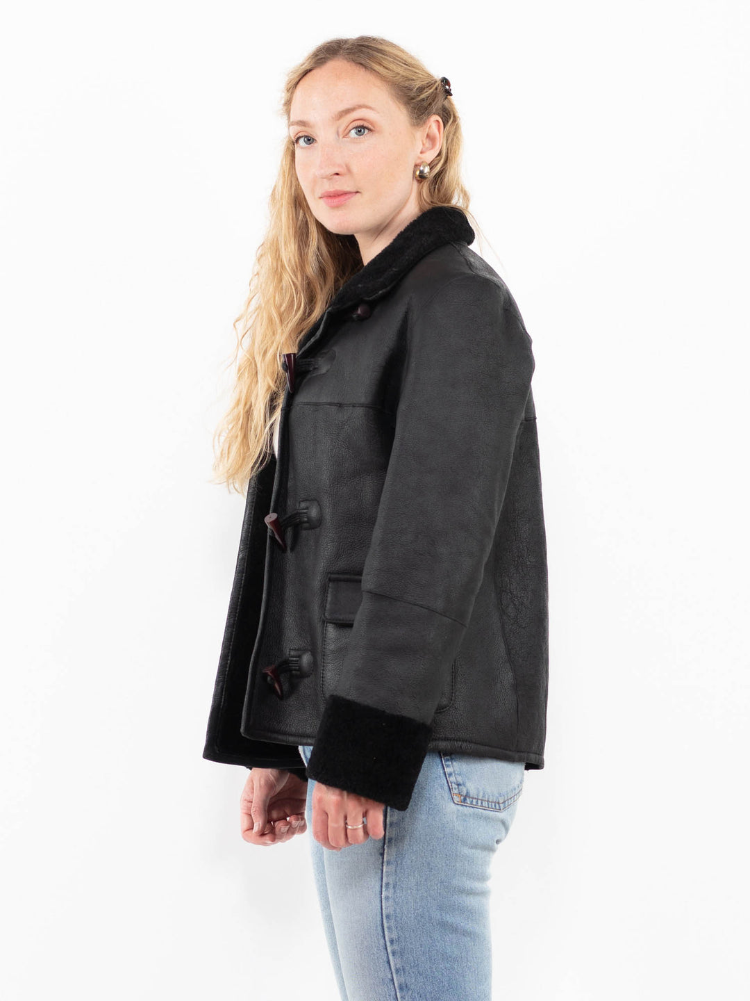 Vintage 90's Women Sheepskin Jacket in BlackA0313
