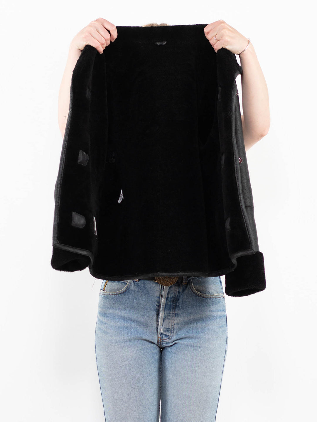 Vintage 90's Women Sheepskin Jacket in BlackA0313