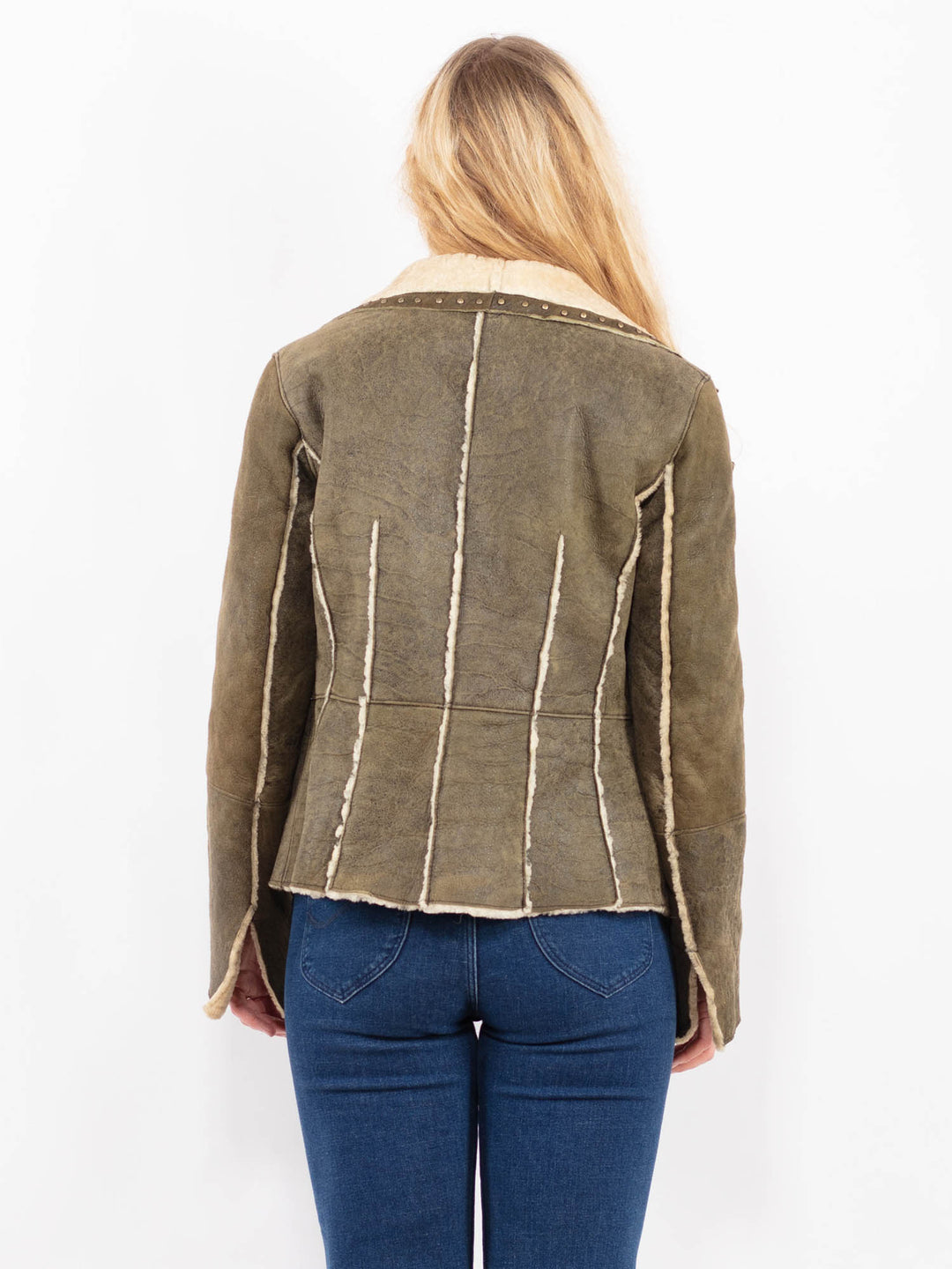 Vintage 90's Women Sheepskin Jacket in Green A0428