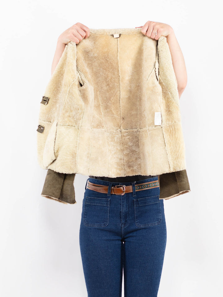 Vintage 90's Women Sheepskin Jacket in Green A0428