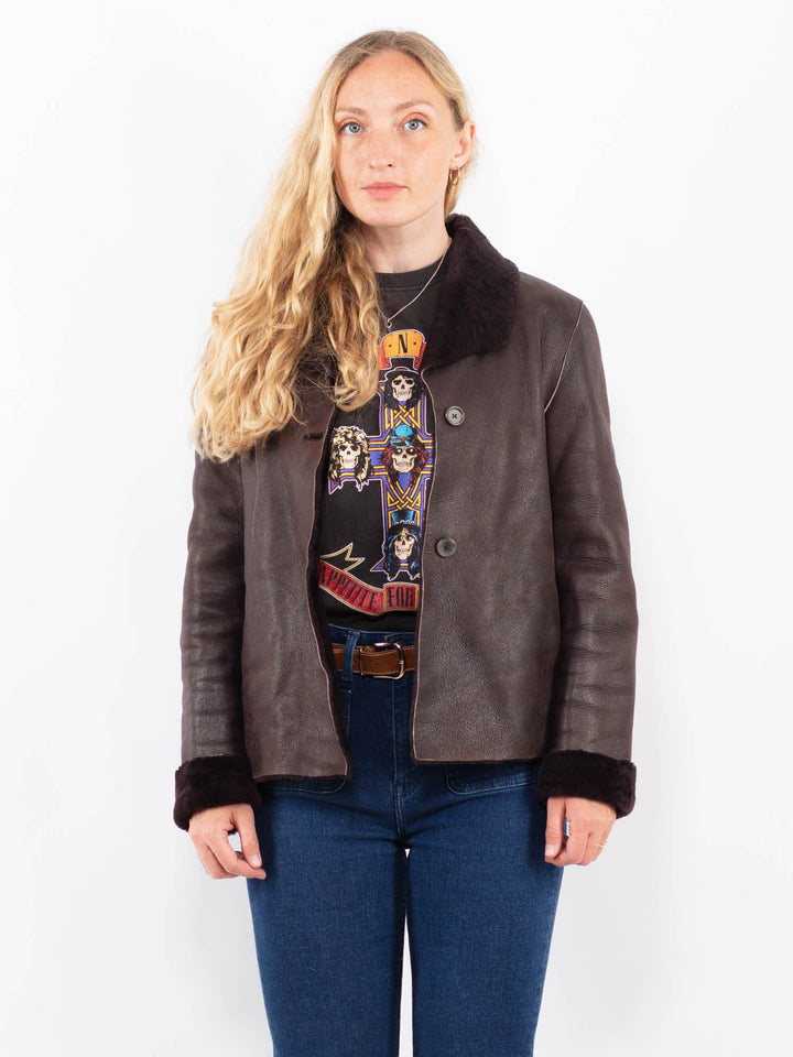 Vintage 90's Women Sheepskin Jacket in BrownA0445