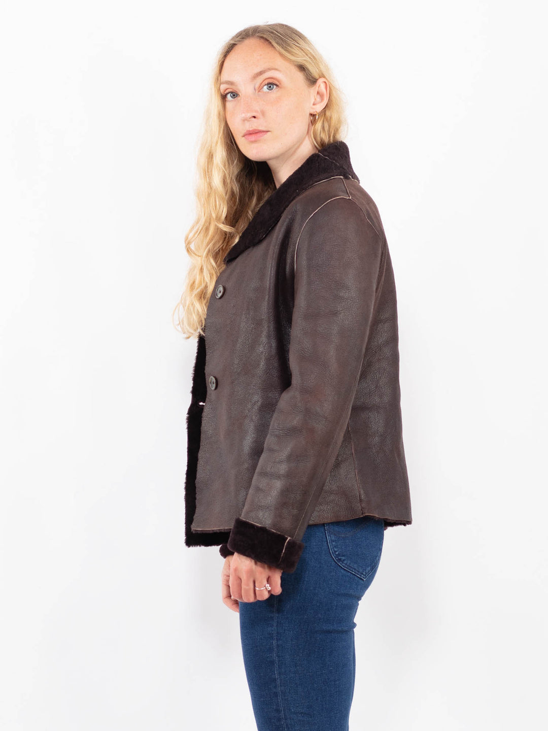 Vintage 90's Women Sheepskin Jacket in BrownA0445