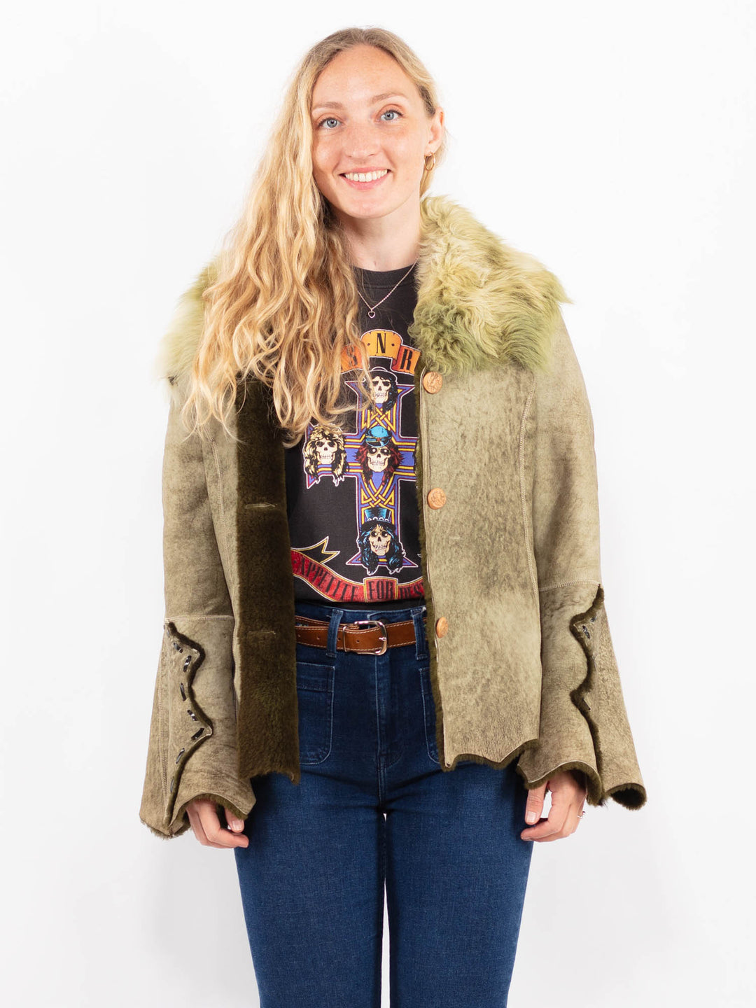 Vintage 90's Women Sheepskin in GreenA0486