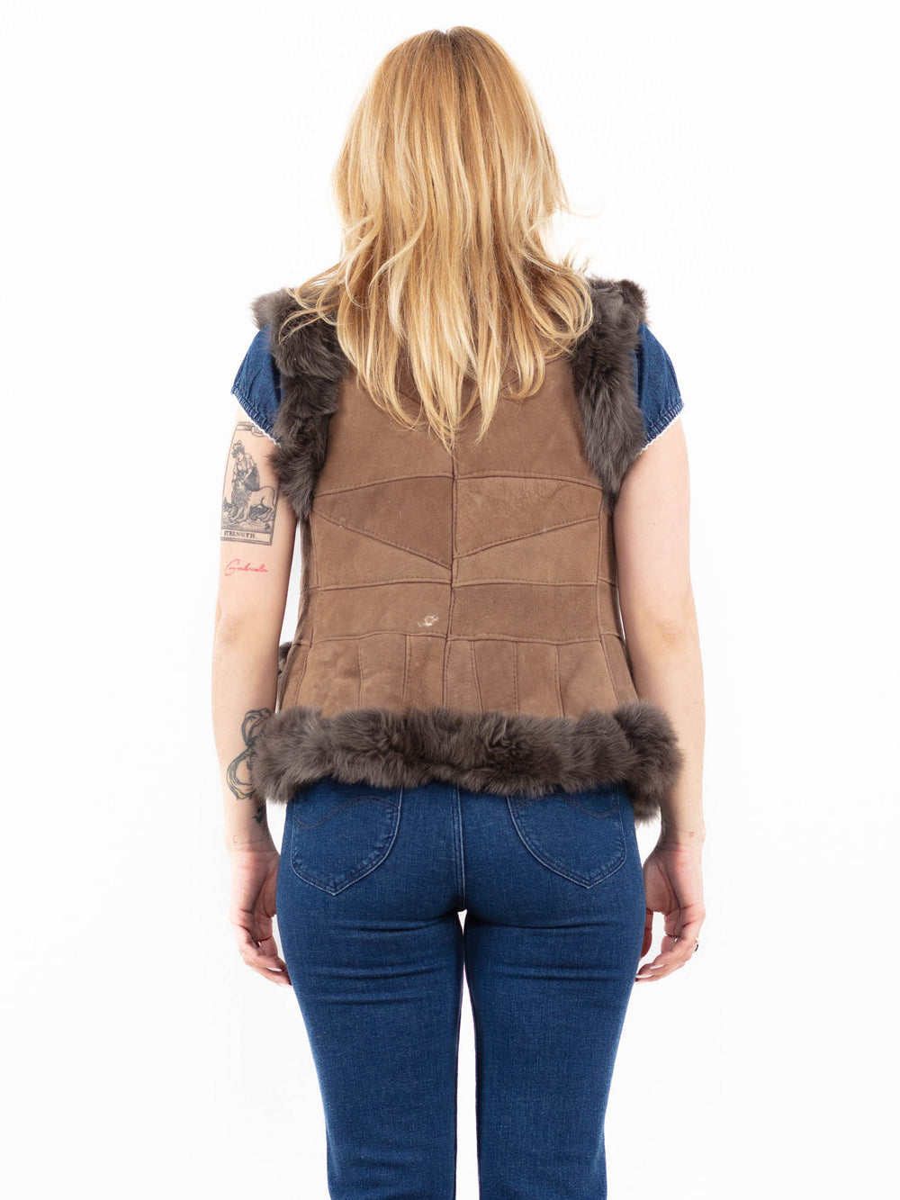 Vintage 90's Women Sheepskin Vest in BeigeA0034