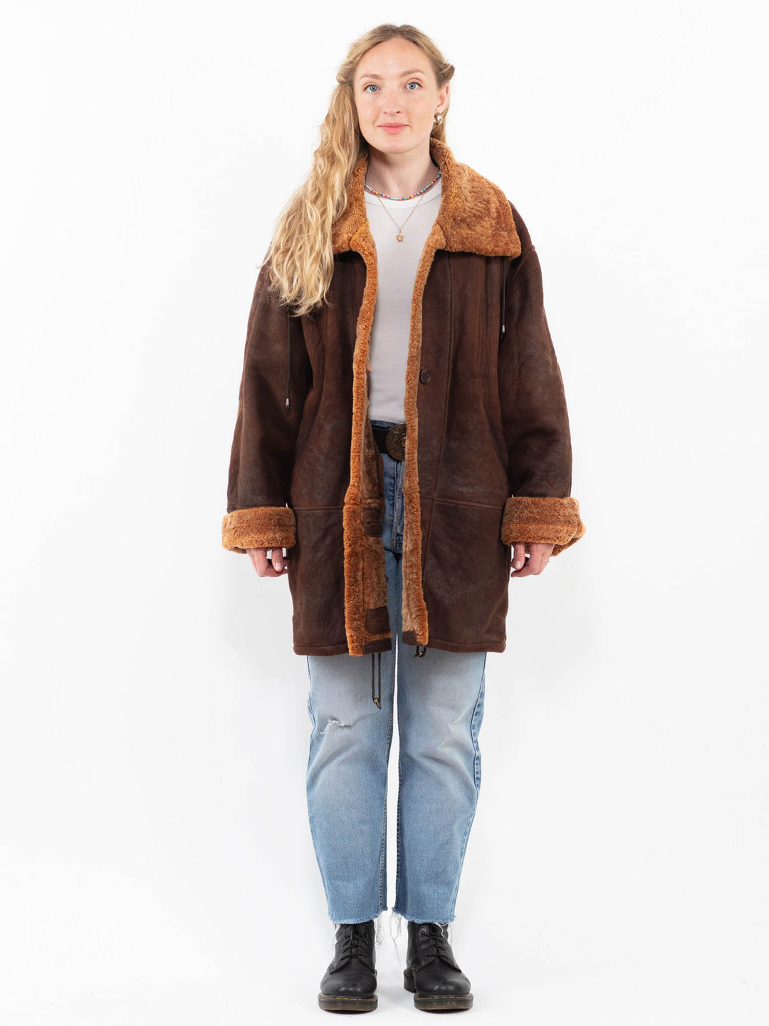 Vintage 90's Women Sheepskin Coat in BrownA0335