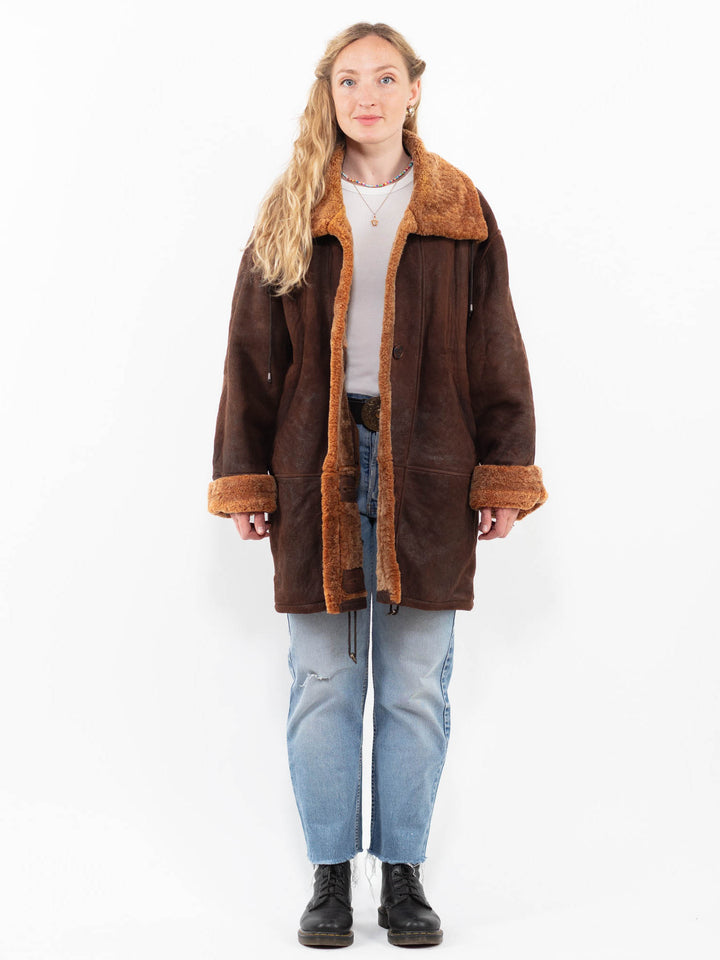 Vintage 90's Women Sheepskin Coat in BrownA0335