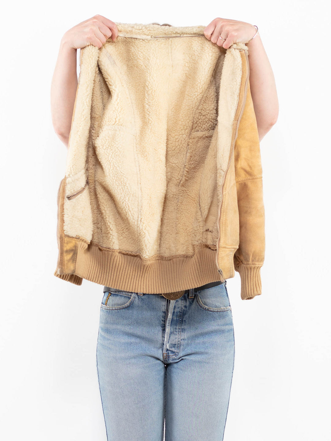 Vintage 90's Women Sheepskin Jacket in BeigeA0340