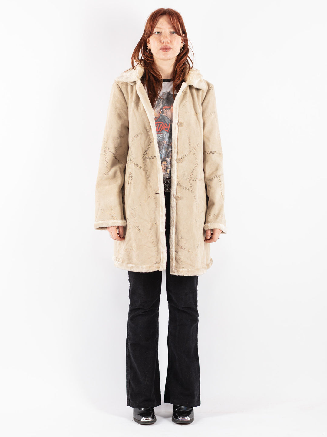 Vintage 90's Women Sherpa Coat in Beige