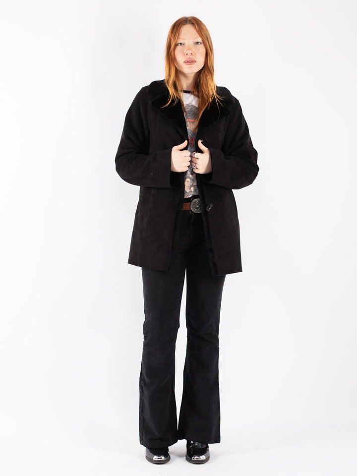 Vintage 90's Women Sherpa Coat in Black