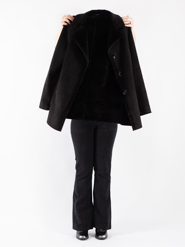 Vintage 90's Women Sherpa Coat in Black