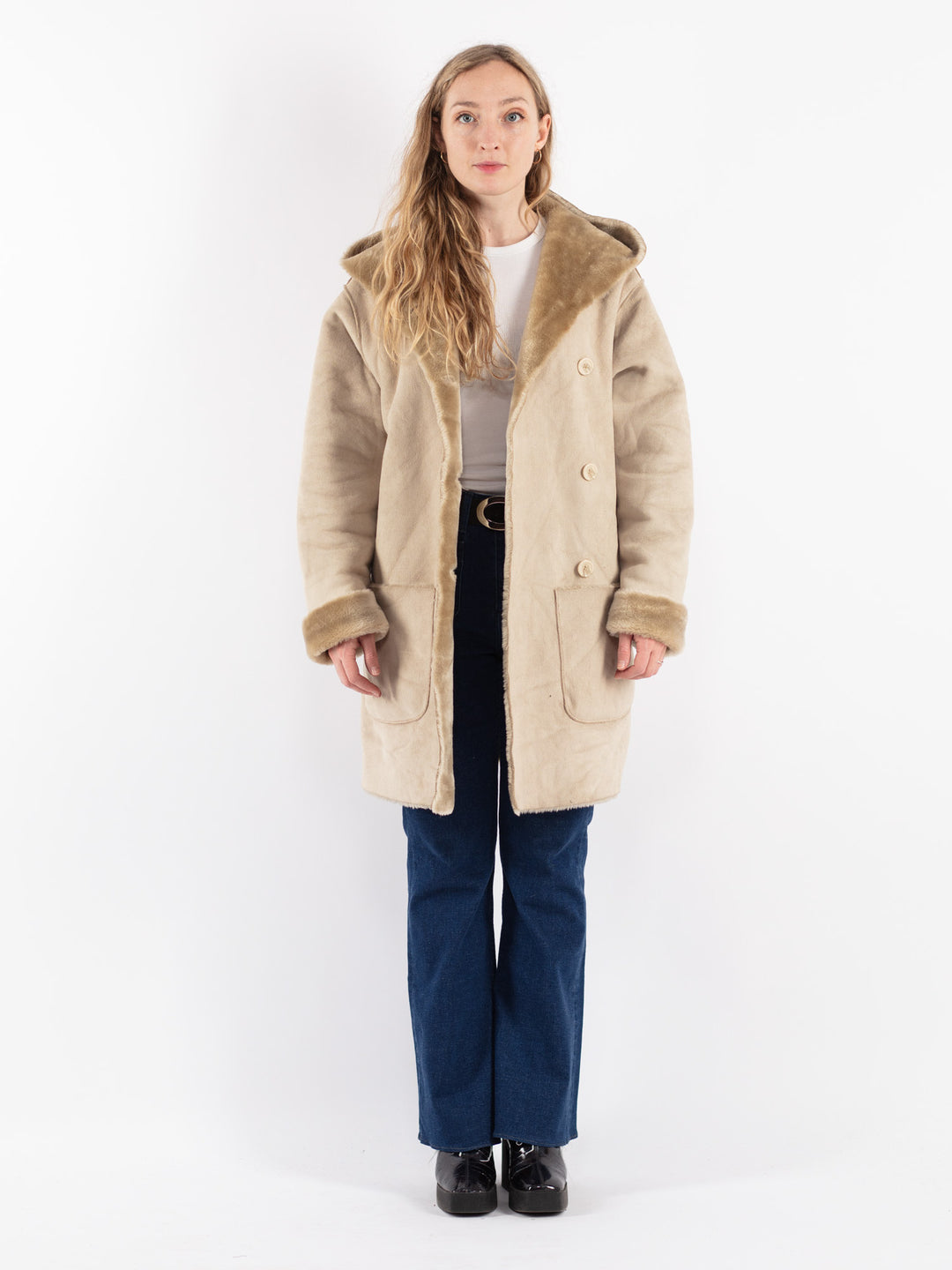 Vintage 90's Women Sherpa Coat in Beige