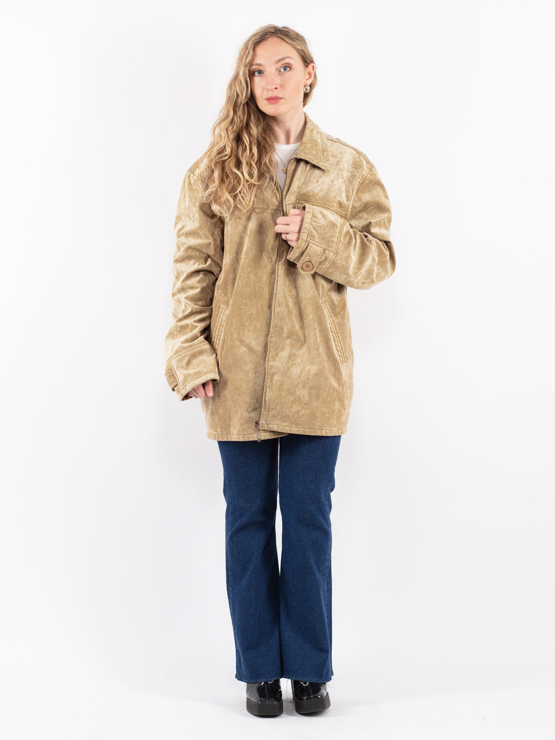 Vintage 90's Women Sherpa Jacket in Beige