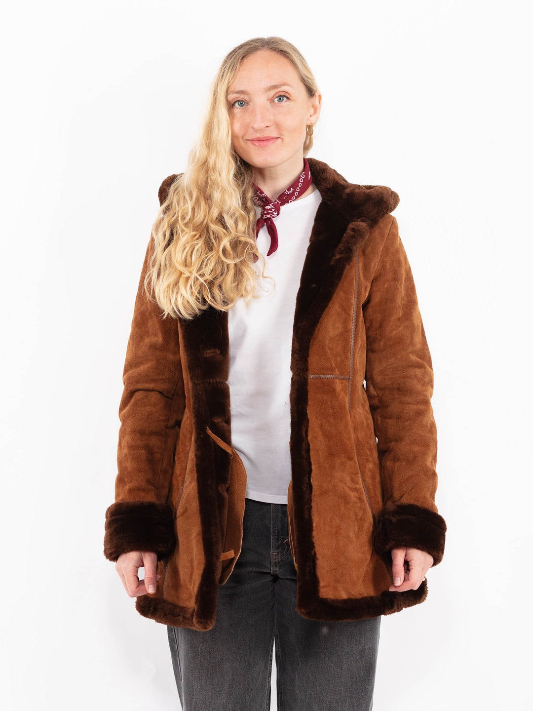 Vintage 90's Women Suede Sherpa Coat in BrownA0587