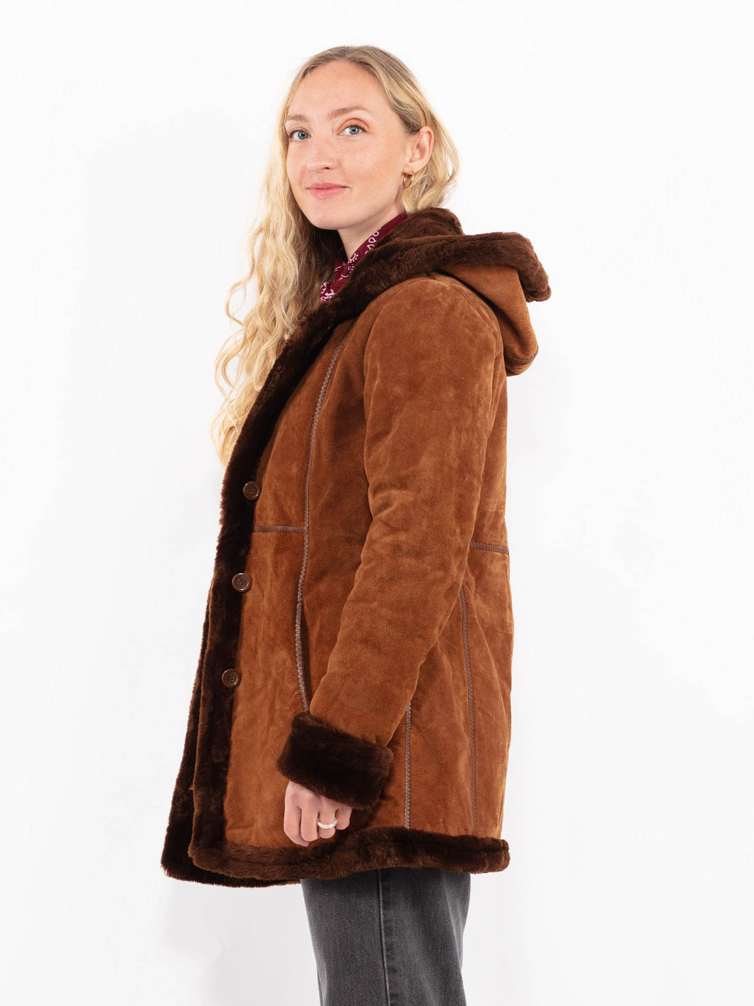Vintage 90's Women Suede Sherpa Coat in BrownA0587