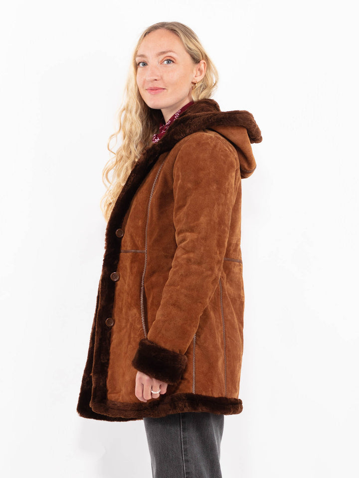 Vintage 90's Women Suede Sherpa Coat in BrownA0587