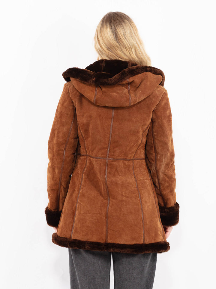 Vintage 90's Women Suede Sherpa Coat in BrownA0587