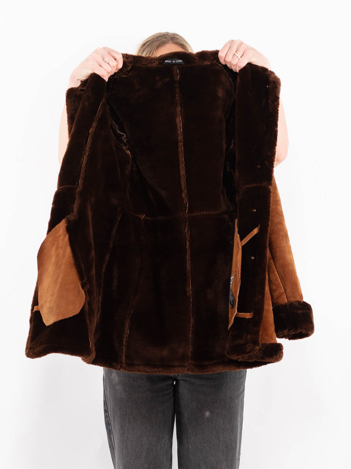 Vintage 90's Women Suede Sherpa Coat in BrownA0587
