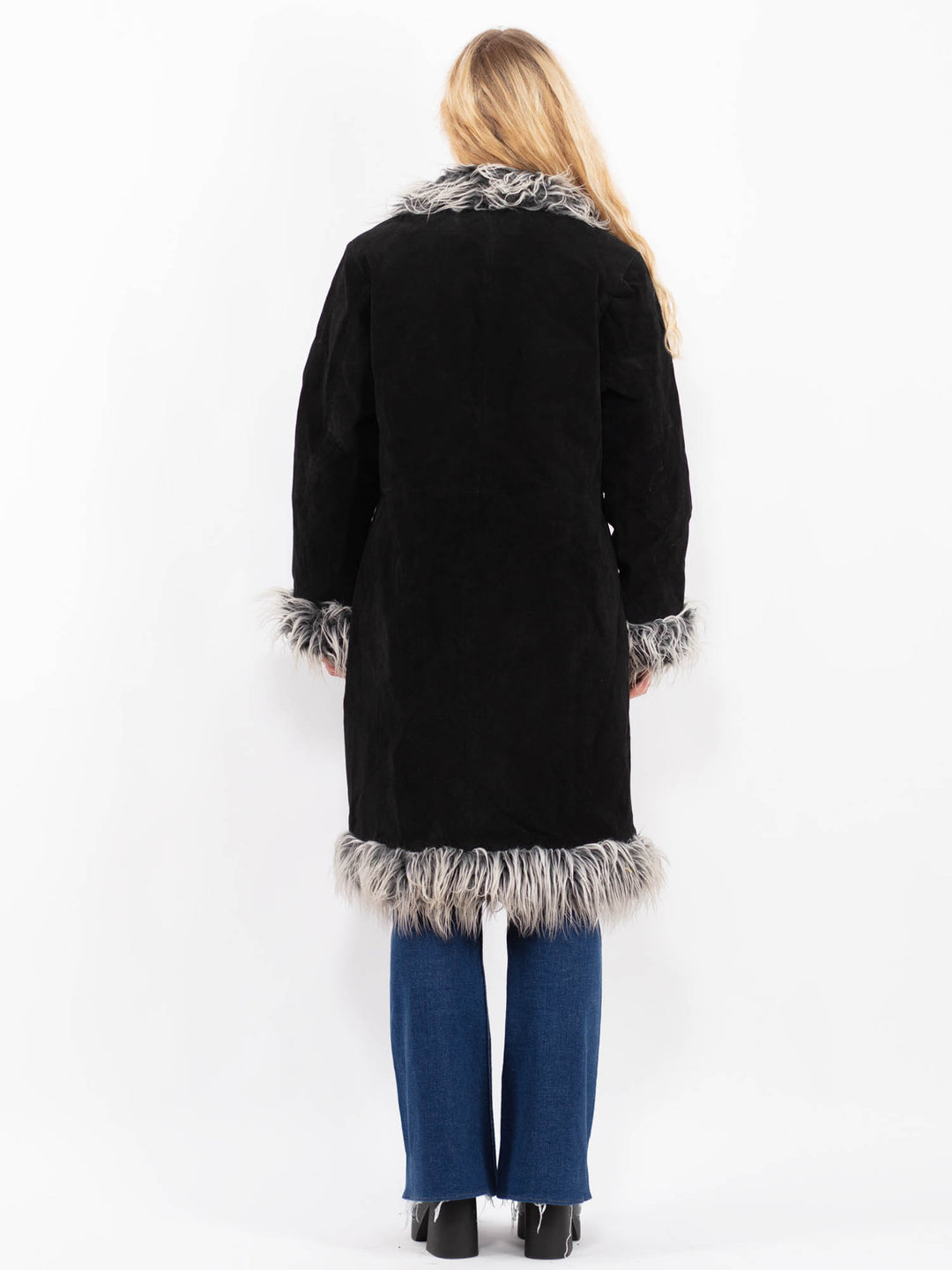 Vintage 90's Women Suede Sherpa Coat in BlackA0416