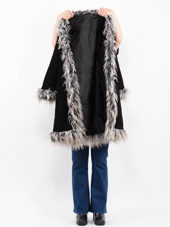 Vintage 90's Women Suede Sherpa Coat in BlackA0416